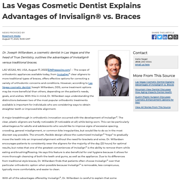 Dr. Joseph Willardsen, a cosmetic dentist in Las Vegas, explains the distinctions between Invisalign® and traditional braces.
