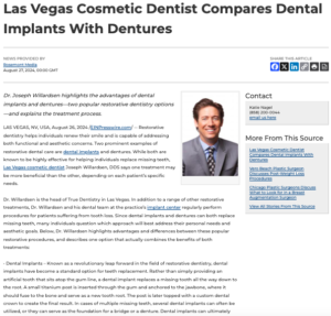 Las Vegas cosmetic dentist compares two restorative dentistry options: dental implants and dentures.