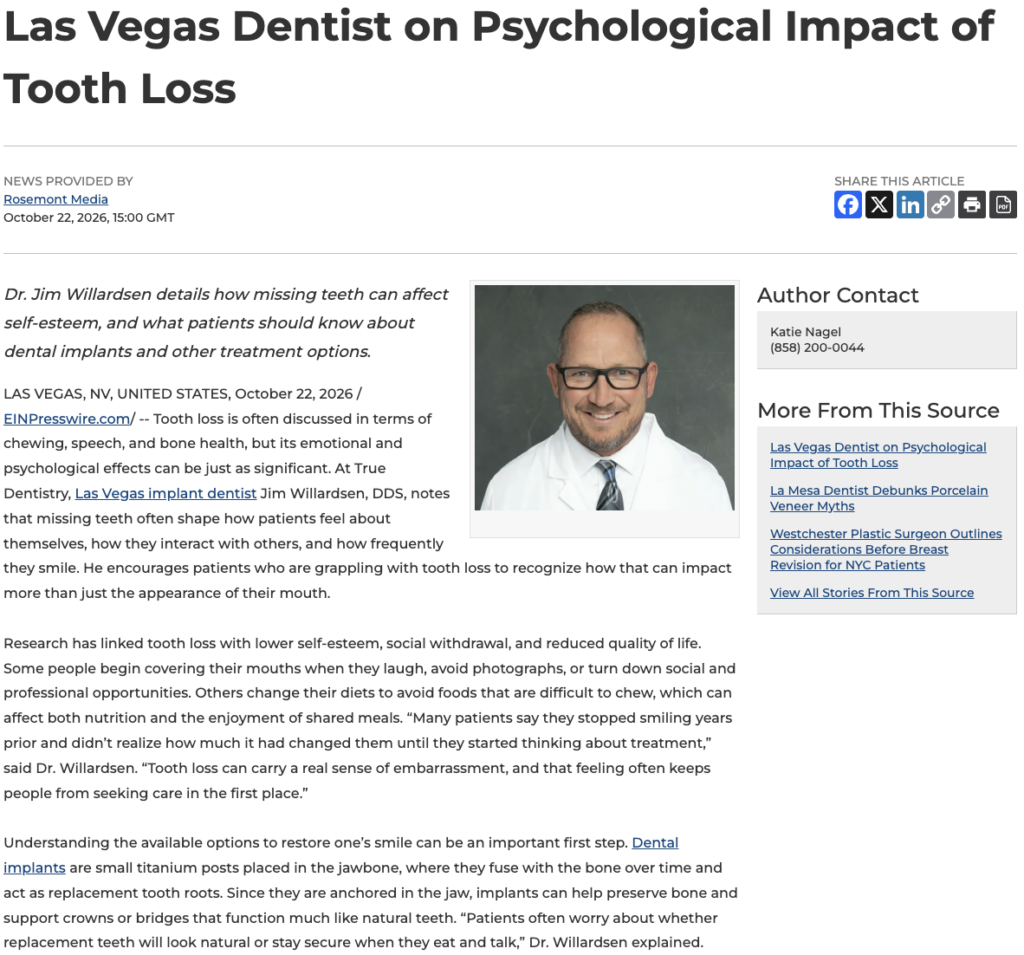 Las Vegas implant dentist details how tooth loss can affect a patient’s mental well-being and self-esteem.